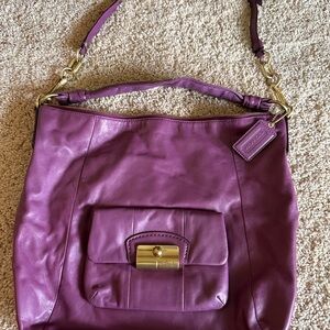 Coach Purple Leather Shoulder Bag with Gold Accents